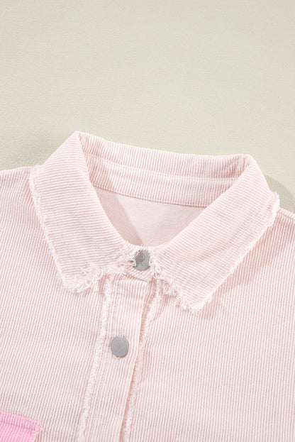 Colorblock Corduroy Reverse Seam Pocketed Shacket