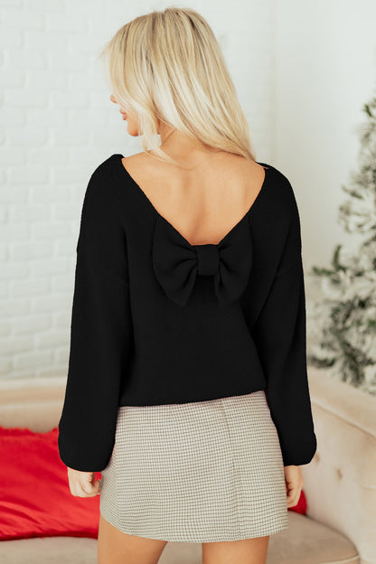 Bow Tie Backless Bubble Sleeve Sweater