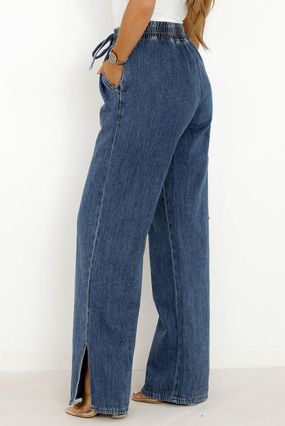 Denim Elastic Waist Pocketed Jeans