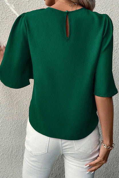 Solid Satin Wide Sleeve Blouse