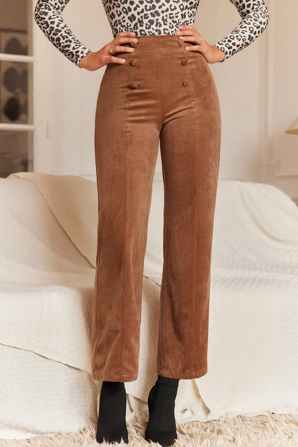 Solid Corduroy Straight Leg Pants