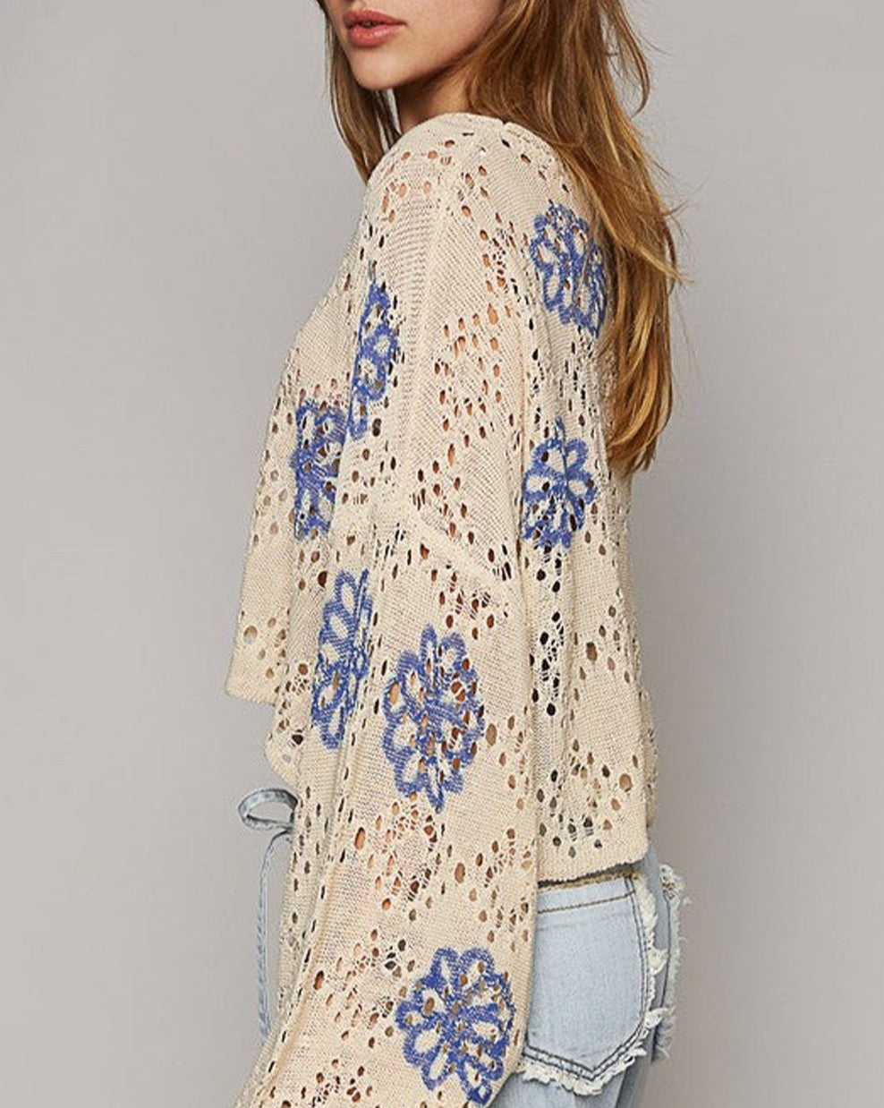 Floral Eyelet Drop Shoulder Sweater