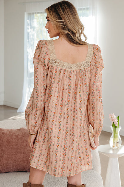 Floral Lace Square Neck Velvet Bow Tie Mini Dress