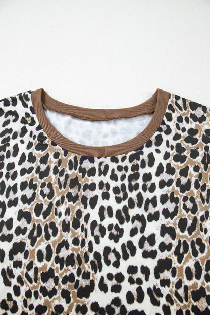 Plus Size Leopard Contrast Trim Short Sleeve Top