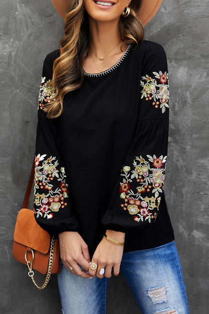 Floral Embroidered Long Sleeve Top