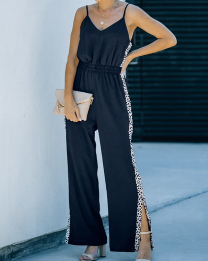 Leopard Patchwork Wide Leg Jumpsuit