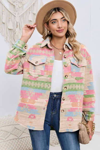 Western Aztec Button Front Shacket