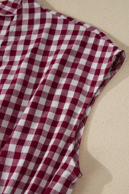 Gingham Plaid Zipped Cinched Waist Maxi Dress