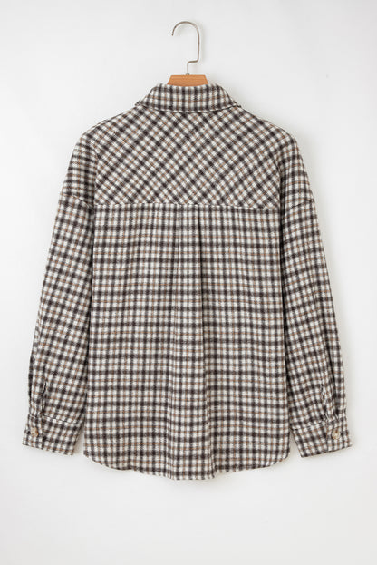 Plaid Corduroy Patchwork Pocketed Button-Up Shacket