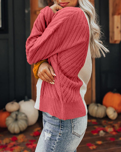 Colorblock Textured Drop Shoulder Sweater