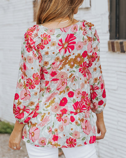 Floral 3/4 Sleeve Babydoll Blouse