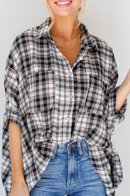 Plaid Chest Pockets Oversized Shirt