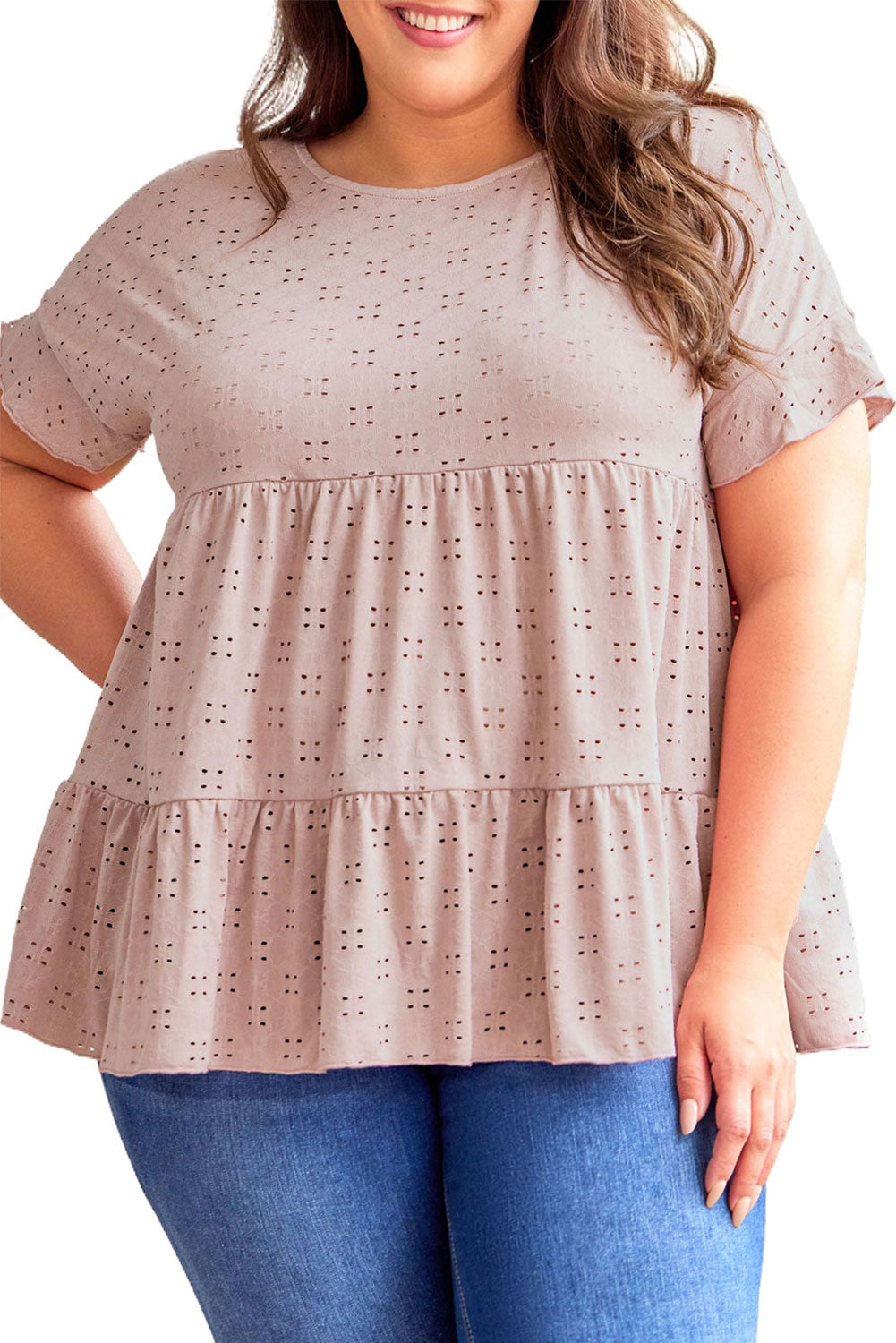 Plus Size Eyelet Ruffle Sleeve Top