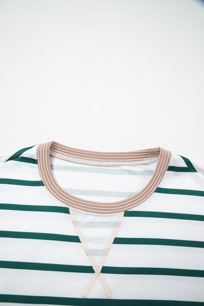 Stripe Patchwork Drop Shoulder Round Neck Sweatshirt
