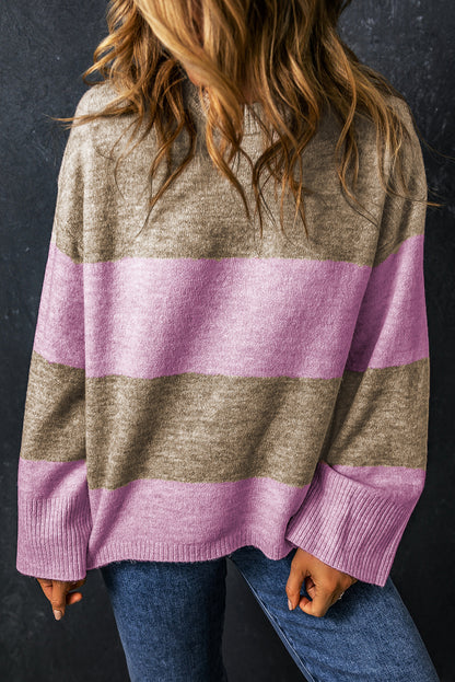 Colorblock Stripe Wide Sleeve Sweater