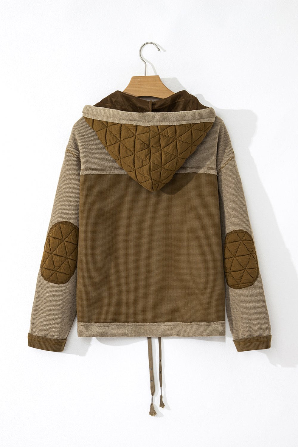 Quilted Waffle Patchwork Hooded Jacket