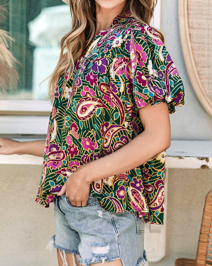 Paisley Bubble Short Sleeve Blouse