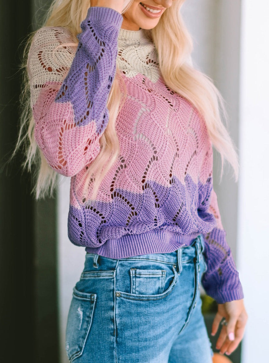 NEW! Color Block Patterned Knit Sweater