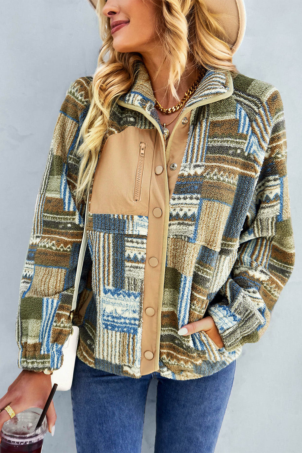 Western Snap Button Sherpa Jacket