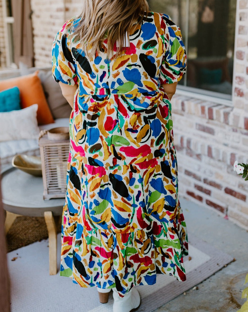 Abstract Bubble Sleeve Dress Plus Size