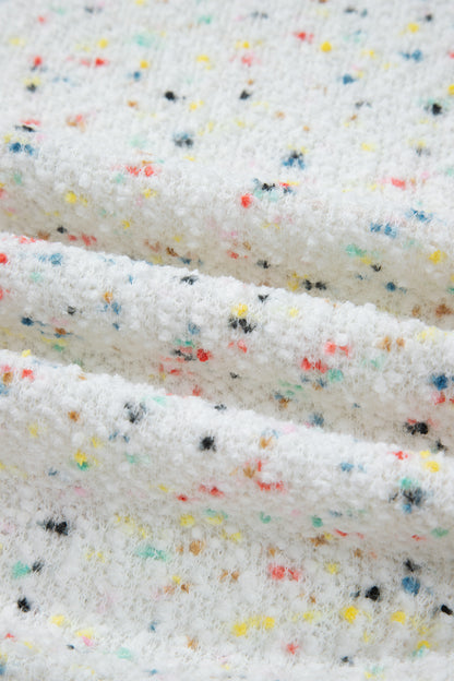 Colorblock Ribbed Trim Confetti Knit Open Cardigan