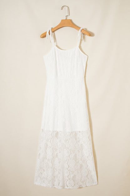 Floral Lace Tie Spaghetti Straps Maxi Dress