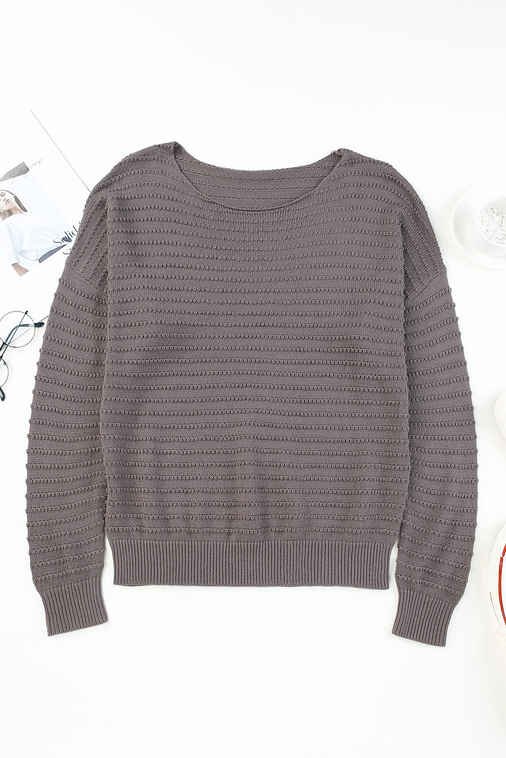 Textured Dolman Long Sleeve Sweater