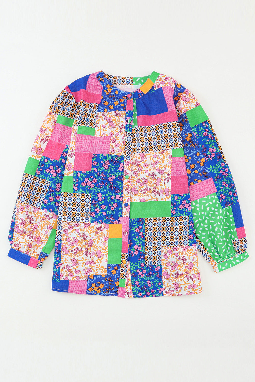 NEW! Multicolor Patchwork Buttoned Blouse