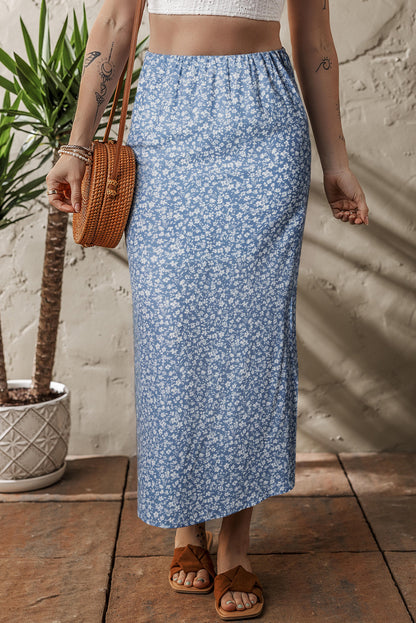 Boho Floral High Waist Side Split Maxi Skirt
