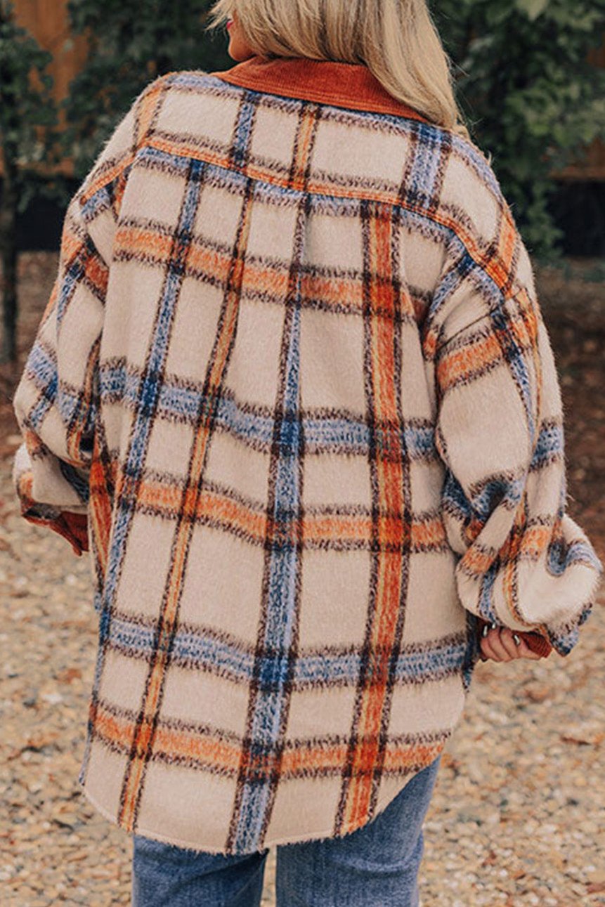 Plaid Contrast Trim Collared Jacket Plus Size