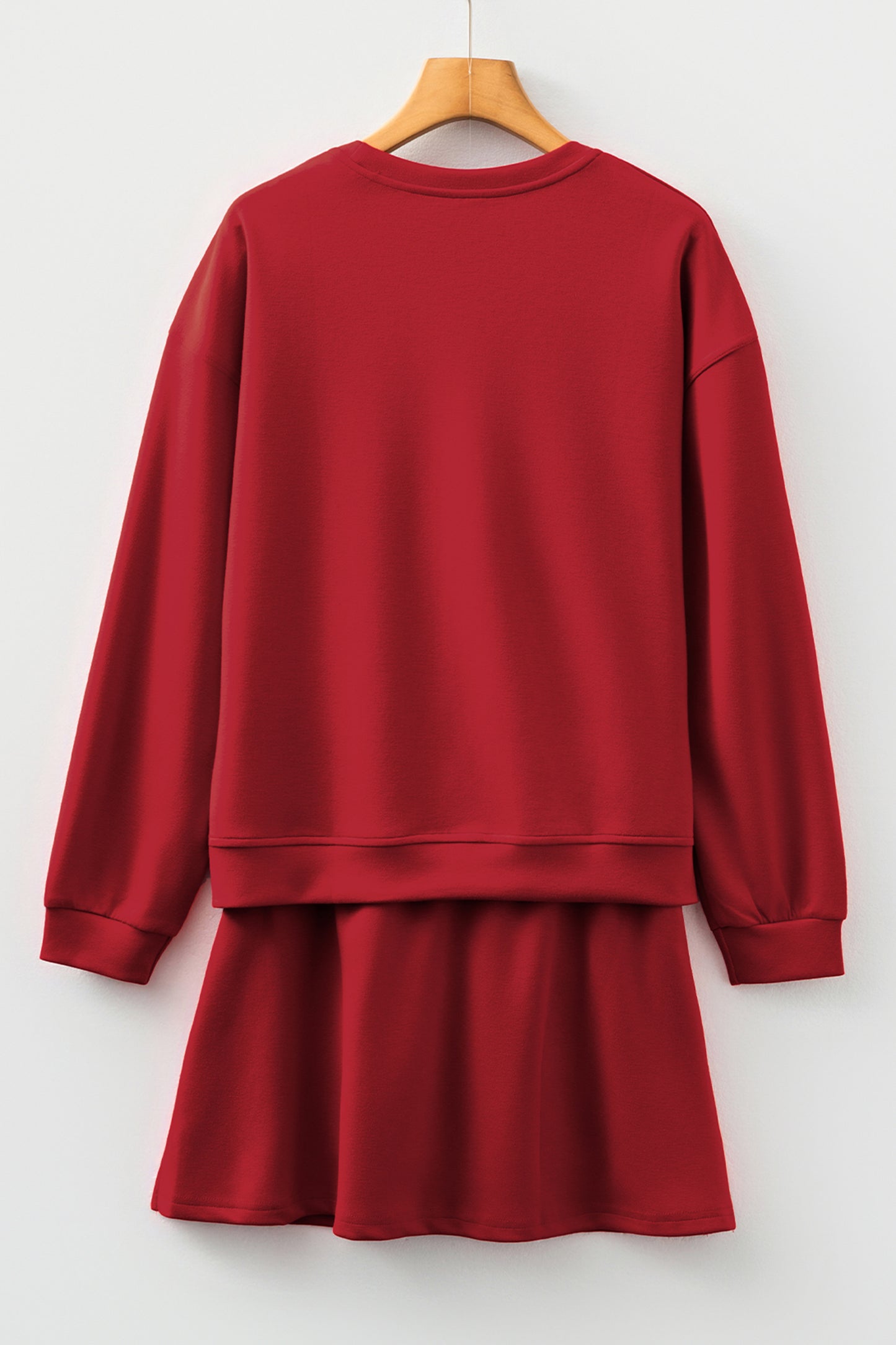 Solid Drop Shoulder Pullover and Mini Skirt Set