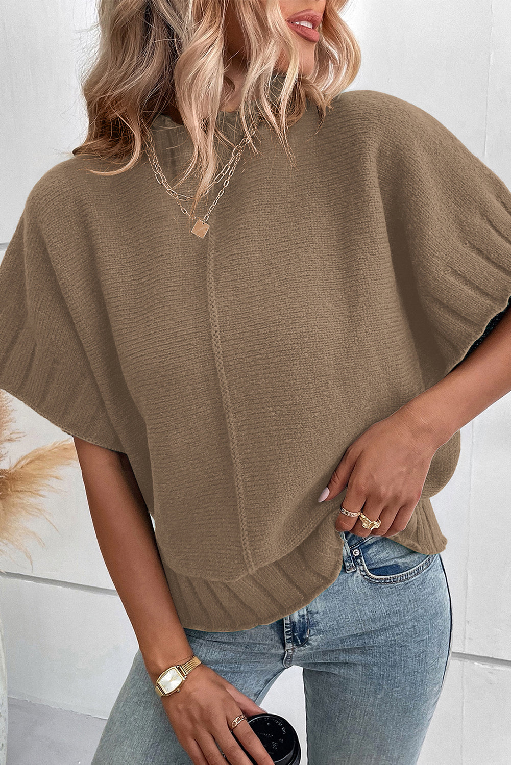 Batwing Sleeve Mock Neck Sweater