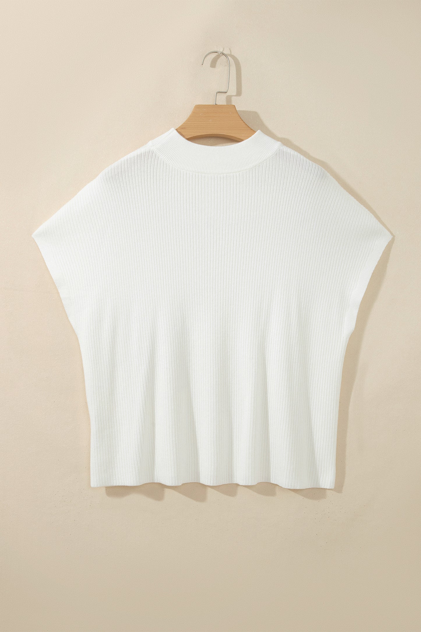 Solid Ribbed Knit Mock Neck Short Sleeve Top