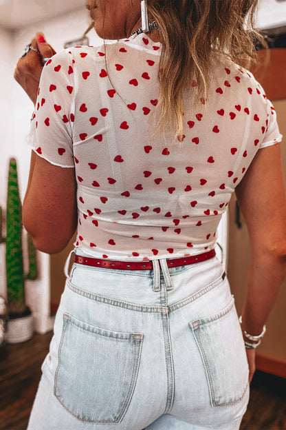 Heart Mesh Short Sleeve Top