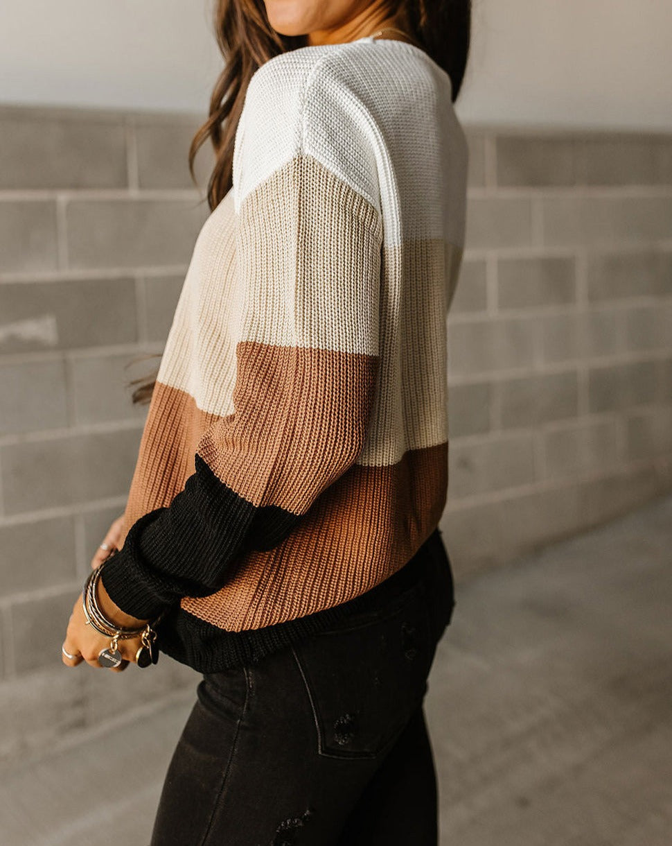 Colorblock Ribbed Trim Pullover Sweater