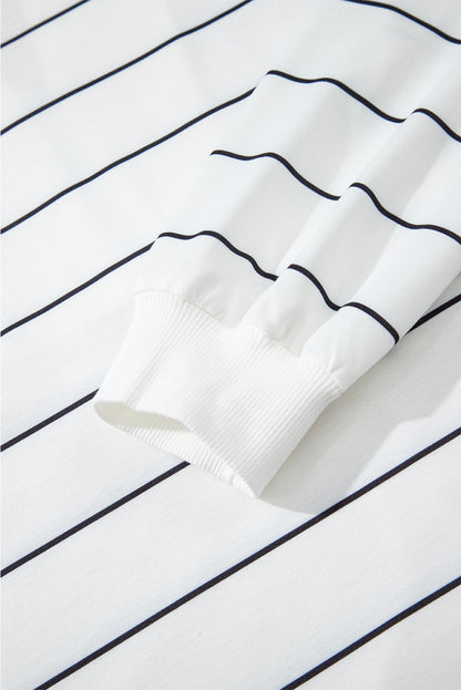 Stripe Zipped V-Neck Long Sleeve Top