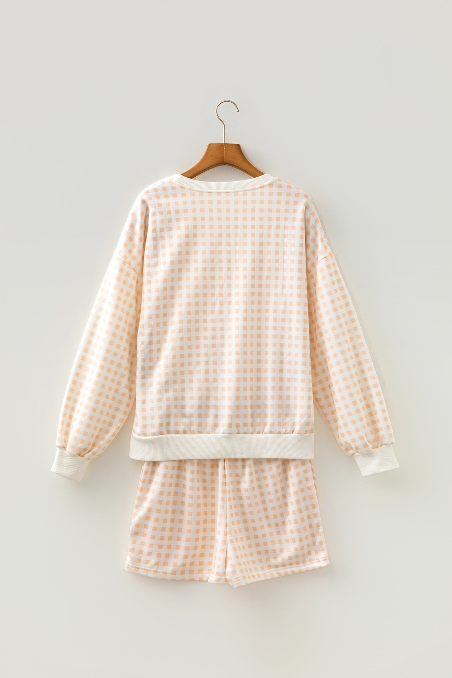 Gingham Plaid Baggy Pullover and Drawstring Shorts Set