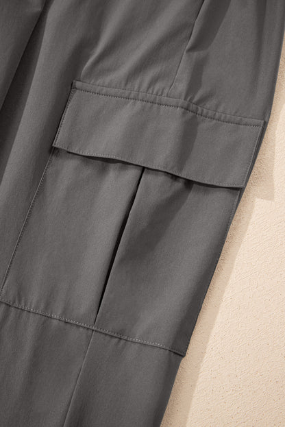 Solid Elastic High Waist Pocketed Cargo Jogger Pants