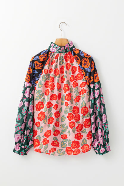 Floral Colorblock Puff Sleeve Shirt