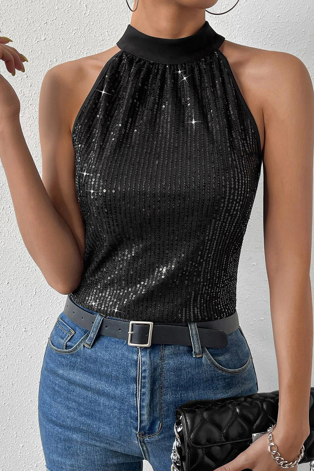 Sequin Tie Back Sleeveless Top