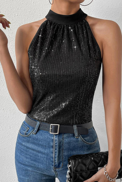 Sequin Tie Back Sleeveless Top