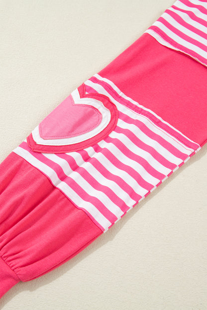 Valentine Heart Stripe Patchwork Long Sleeve Top