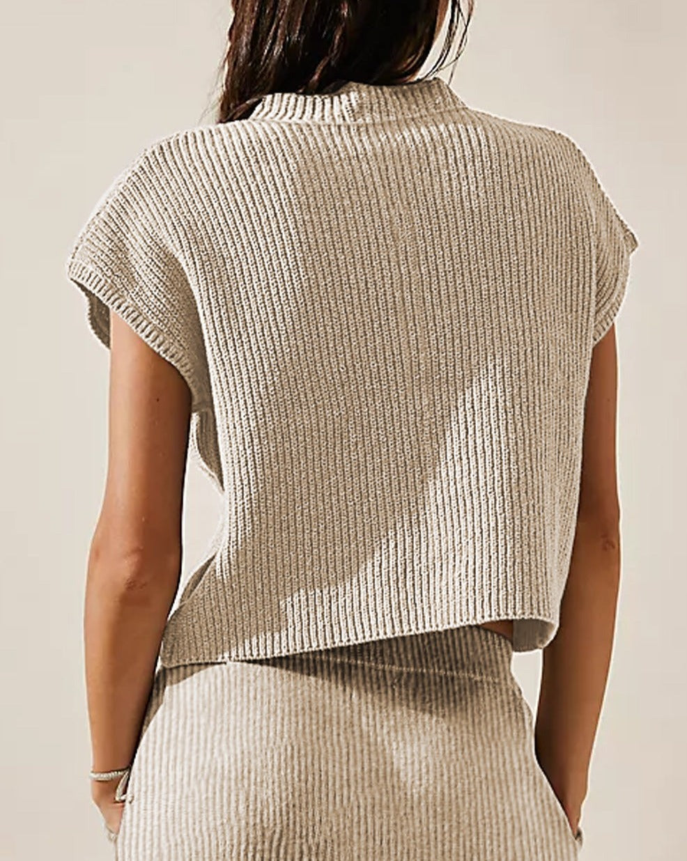 Ribbed Cap Sleeve Pocketed Sweater