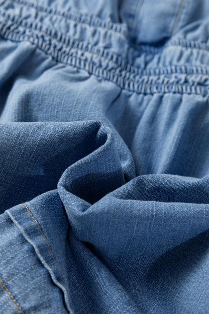 Denim Elastic Waist Short Sleeve Mini Dress