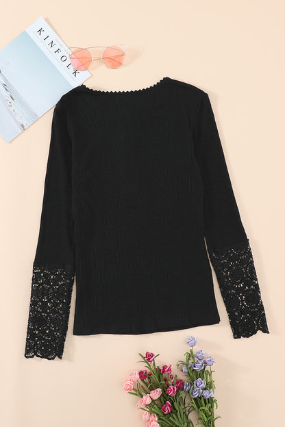 Crochet Lace Sleeve Henley Top