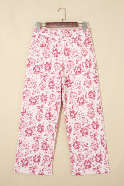 Floral Denim High Waist Pants