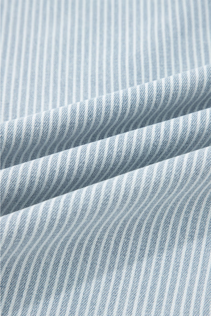 Stripe Denim Button Flap Pocket Cuffed Hem Jeans