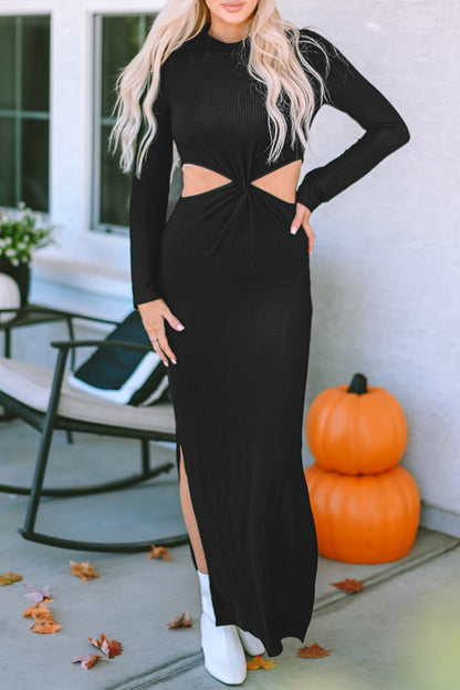 Ribbed Twist Cutout Maxi Dress