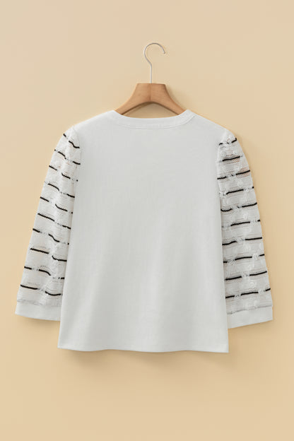 Stripe Patchwork Buttoned V-Neck Ribbed Knit Top