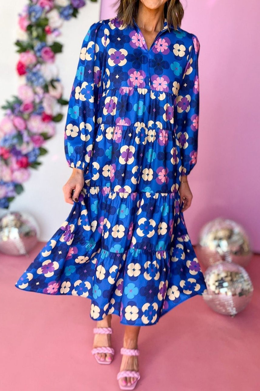 Floral Peasant Sleeve Midi Dress